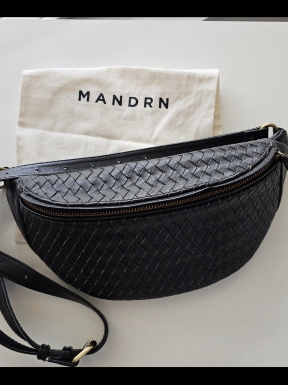 Mandrn Black Woven Leather Crossbody Bag